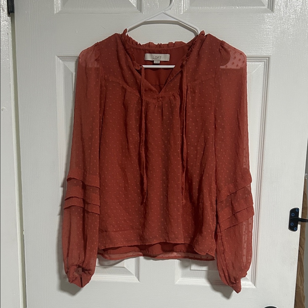 LOFT Women's Terracotta Blouse with Tie Neck